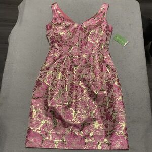 Lilly Pulitzer Kiki Dress 10 Pink Metallic Floral Silk Pirates Bootyniere NEW